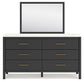 Cadmori Queen Upholstered Panel Bed with Mirrored Dresser and Chest