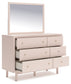 Wistenpine Full Upholstered Panel Bed with Mirrored Dresser and 2 Nightstands