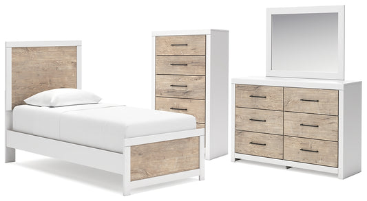 Charbitt Twin Panel Bed with Mirrored Dresser and Chest