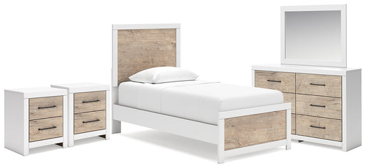 Charbitt Twin Panel Bed with Mirrored Dresser and 2 Nightstands