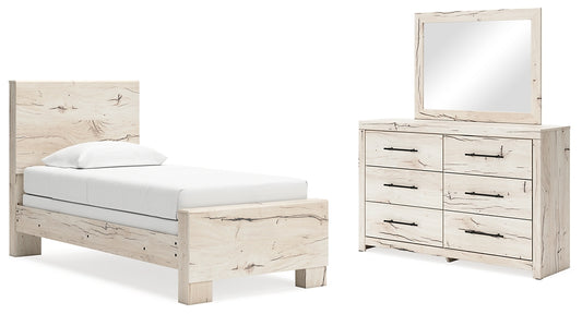 Lawroy Twin Panel Bed with Mirrored Dresser