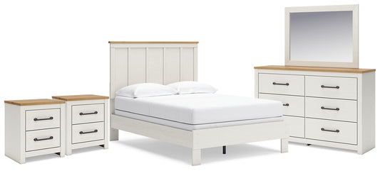 Linnocreek Full Panel Bed with Mirrored Dresser and 2 Nightstands