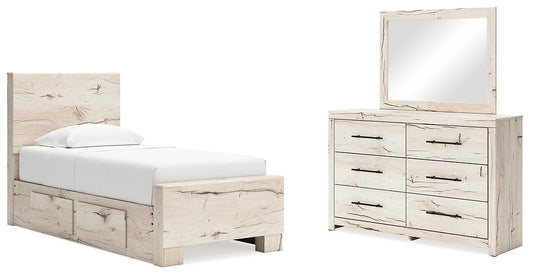 Lawroy Twin Panel Bed with Mirrored Dresser