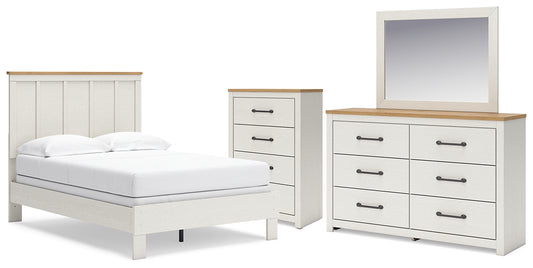 Linnocreek Full Panel Bed with Mirrored Dresser and Chest